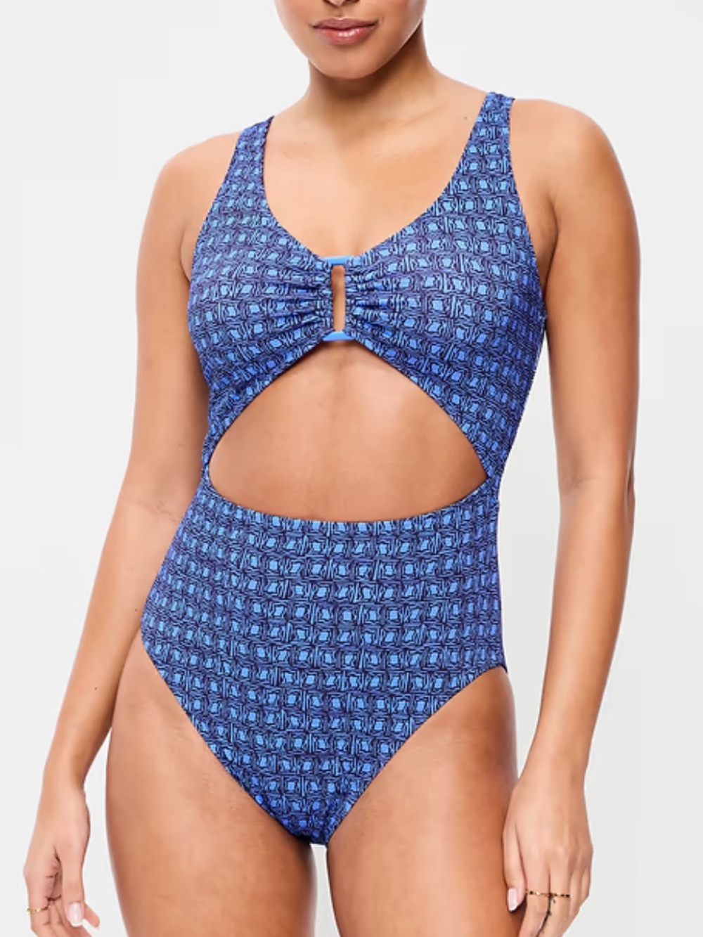 Blue Textured One Piece Swimsuit